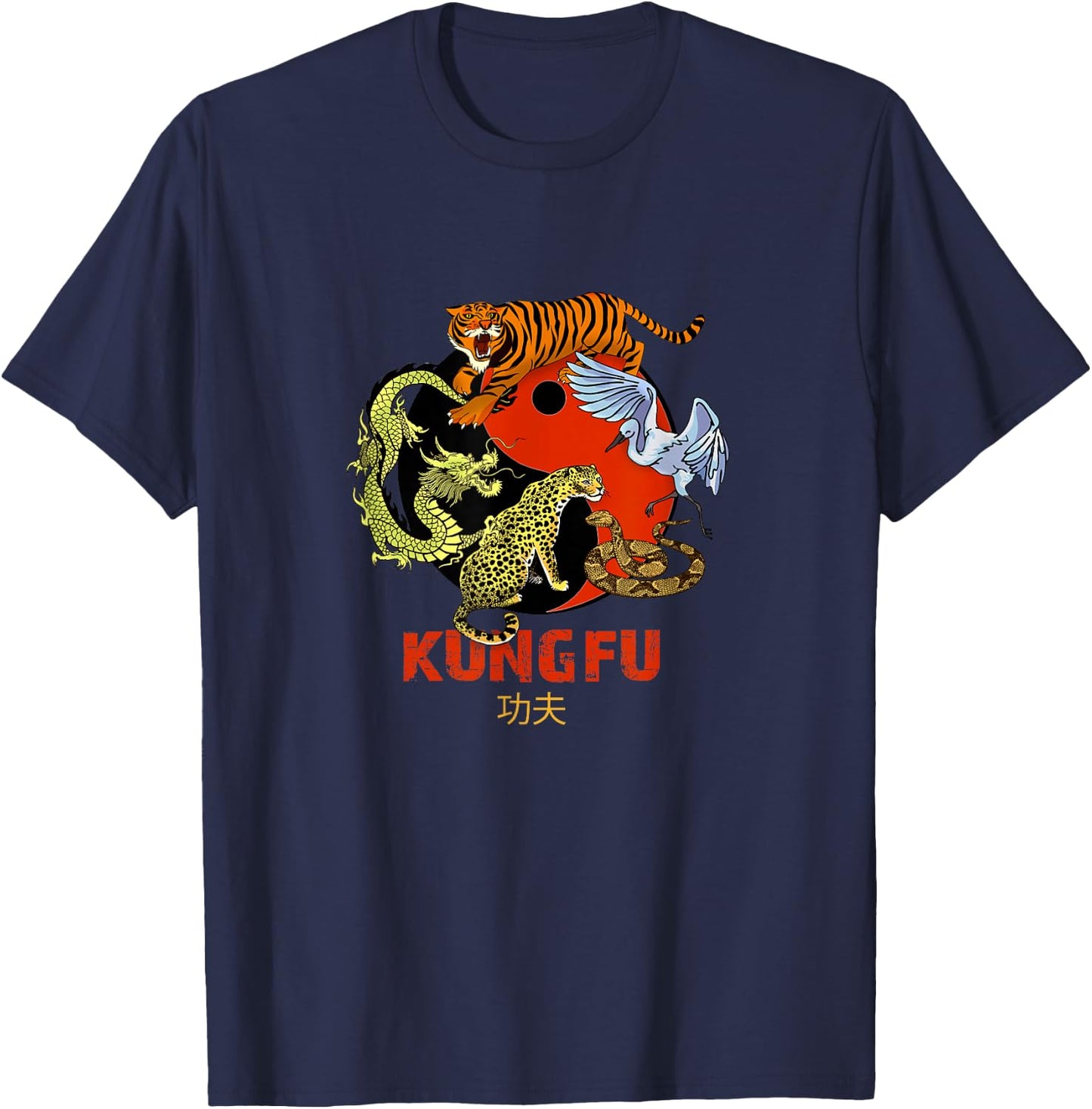 Kung Fu - Five Animals Forms, Chinese Martial Arts T-Shirt - T-Shirt | Navy