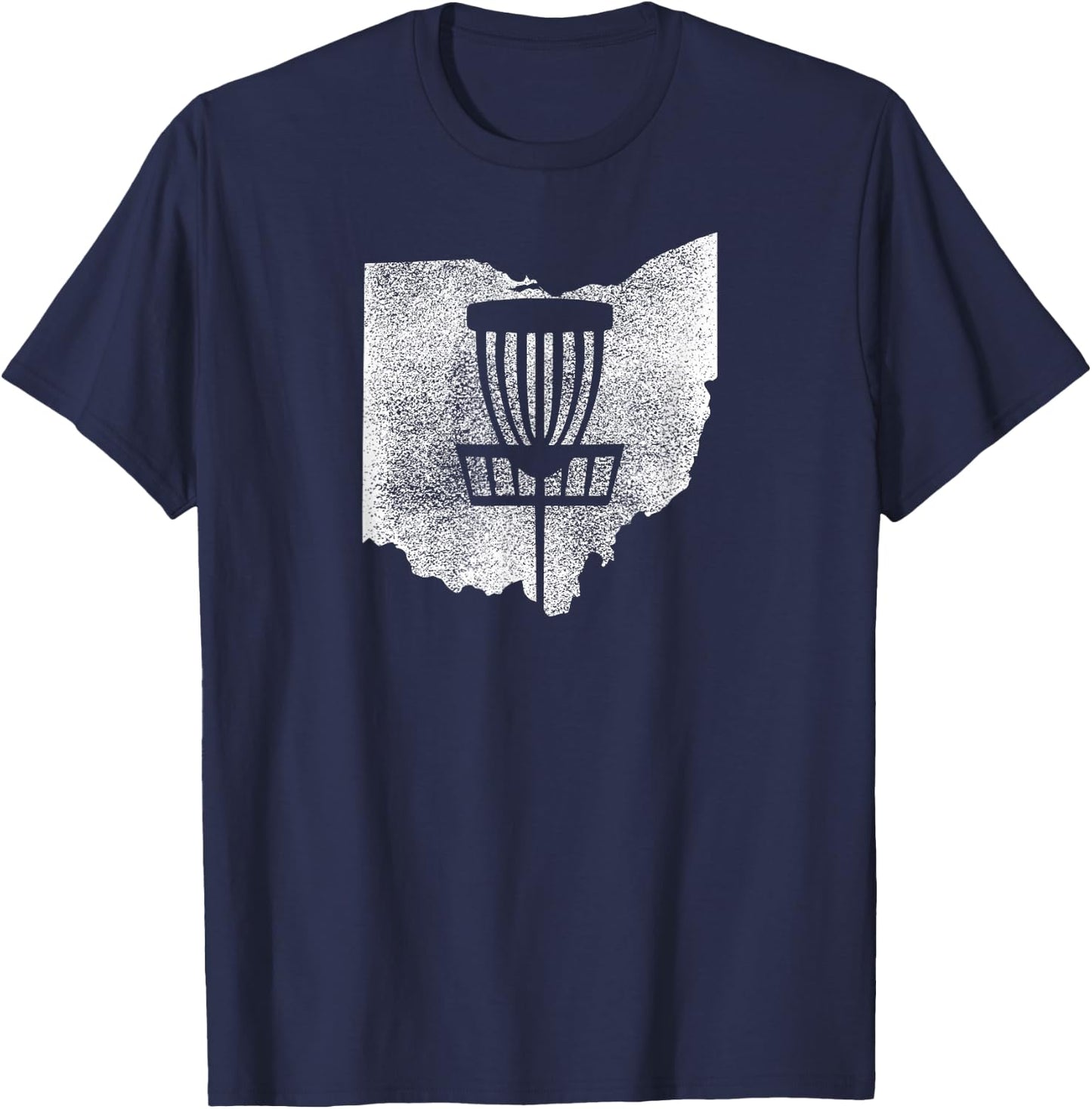 Ohio Disc Golf State with Basket Distressed Graphic T-Shirt - T-Shirt | Navy