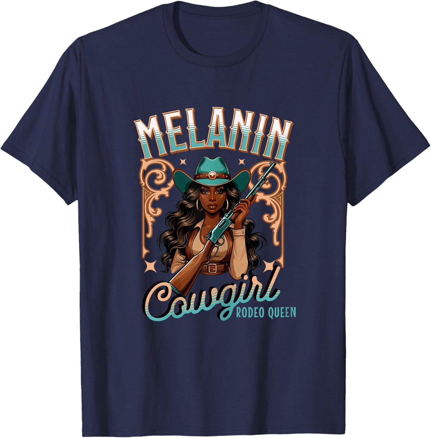 Melanin Cowgirl Rodeo Queen Country African American Western T-Shirt - T-Shirt | Navy