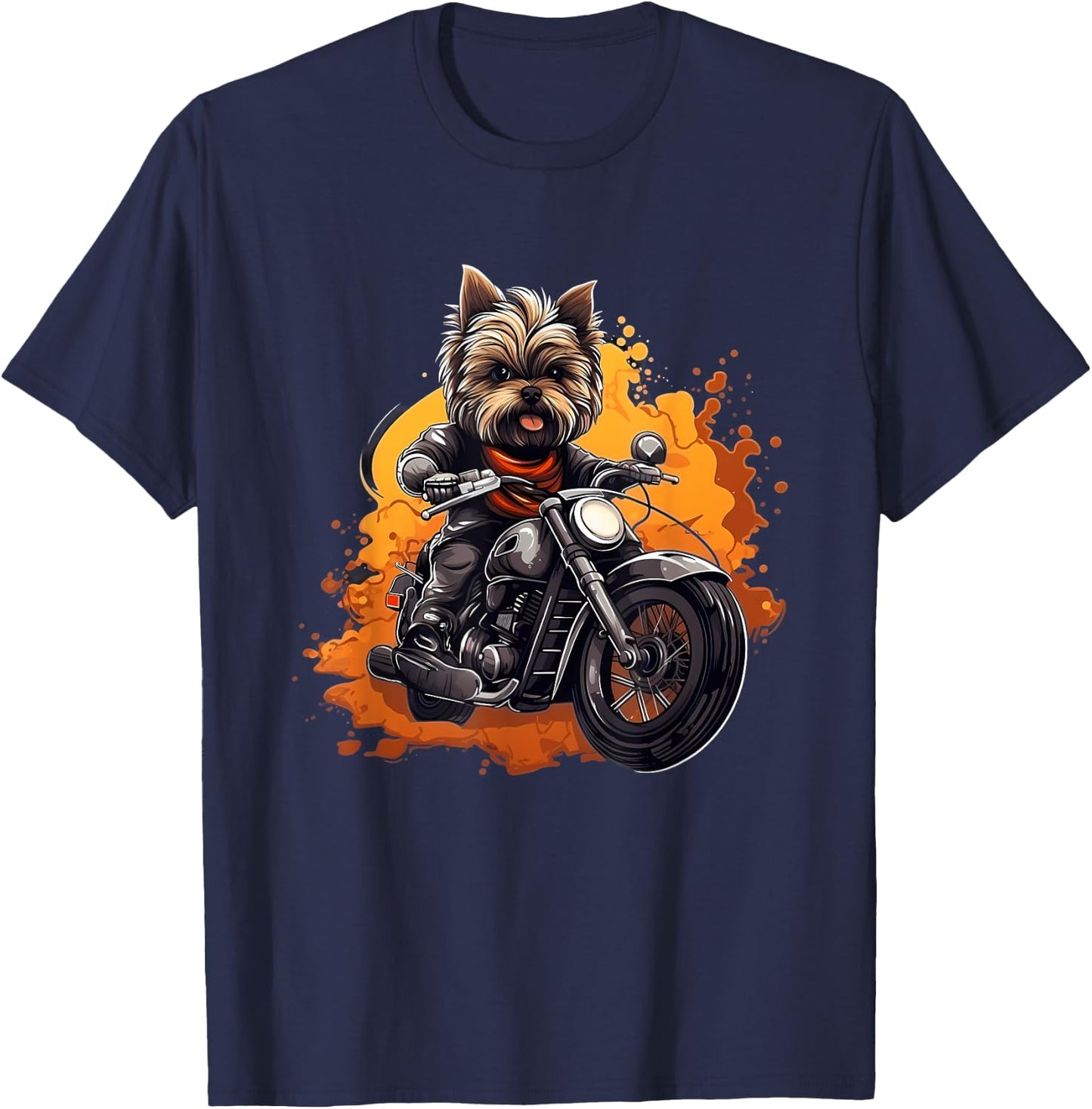 Biker Yorkie Dog Riding Motorcycle T-Shirt - T-Shirt | Navy