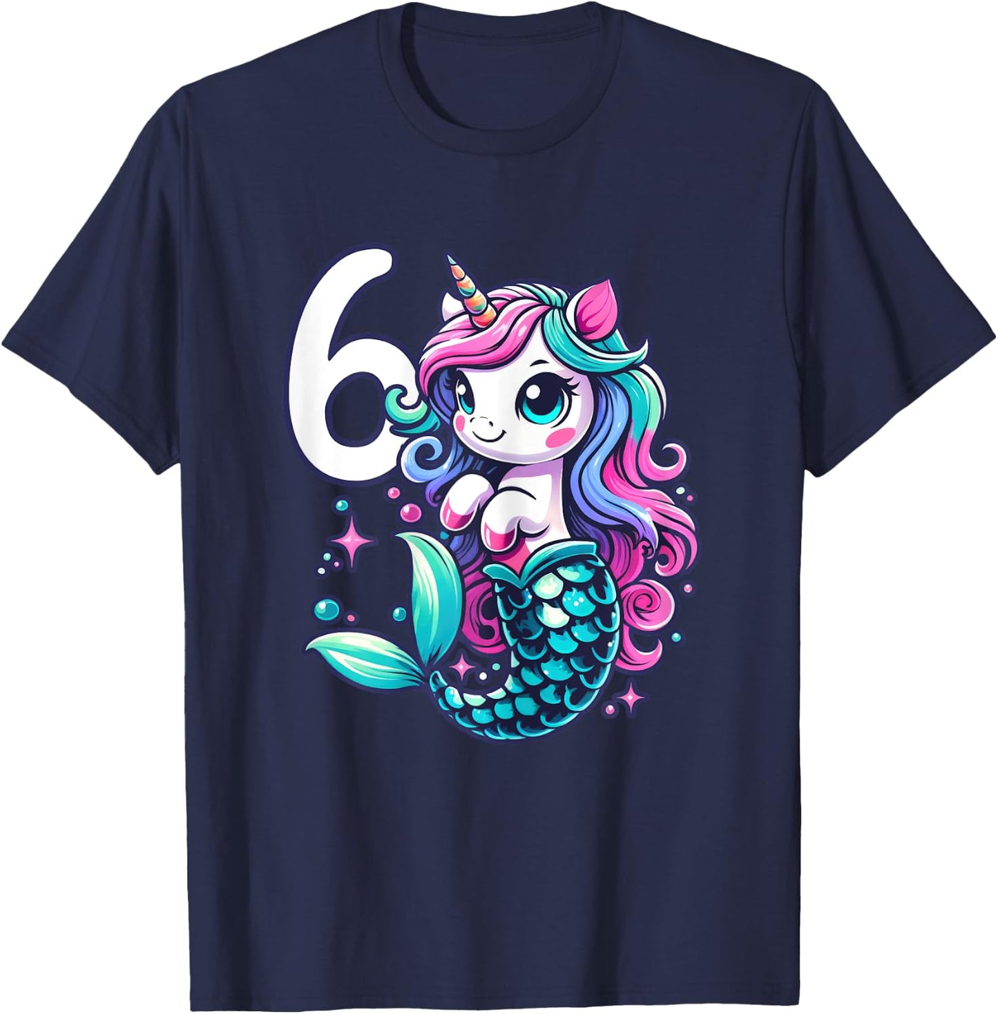 Unicorn Mermaid 6th Birthday 6 Year Old Party Girls Outfit T-Shirt - T-Shirt | Navy