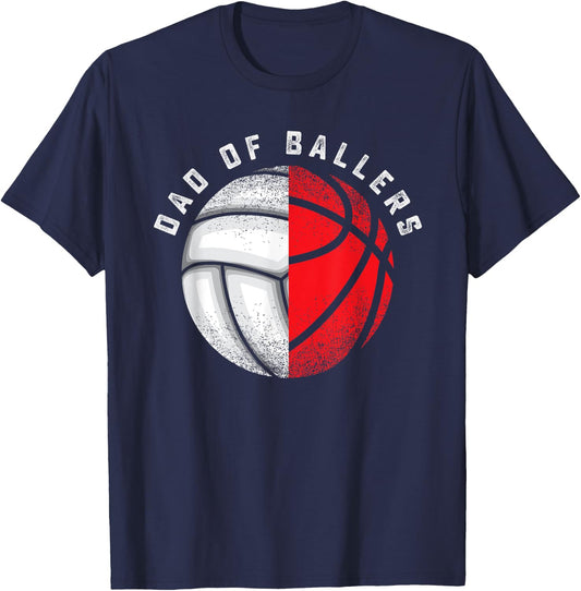 Dad Ballers Funny Volleyball Basketball Gift Son Daughter T-Shirt - T-Shirt | Navy