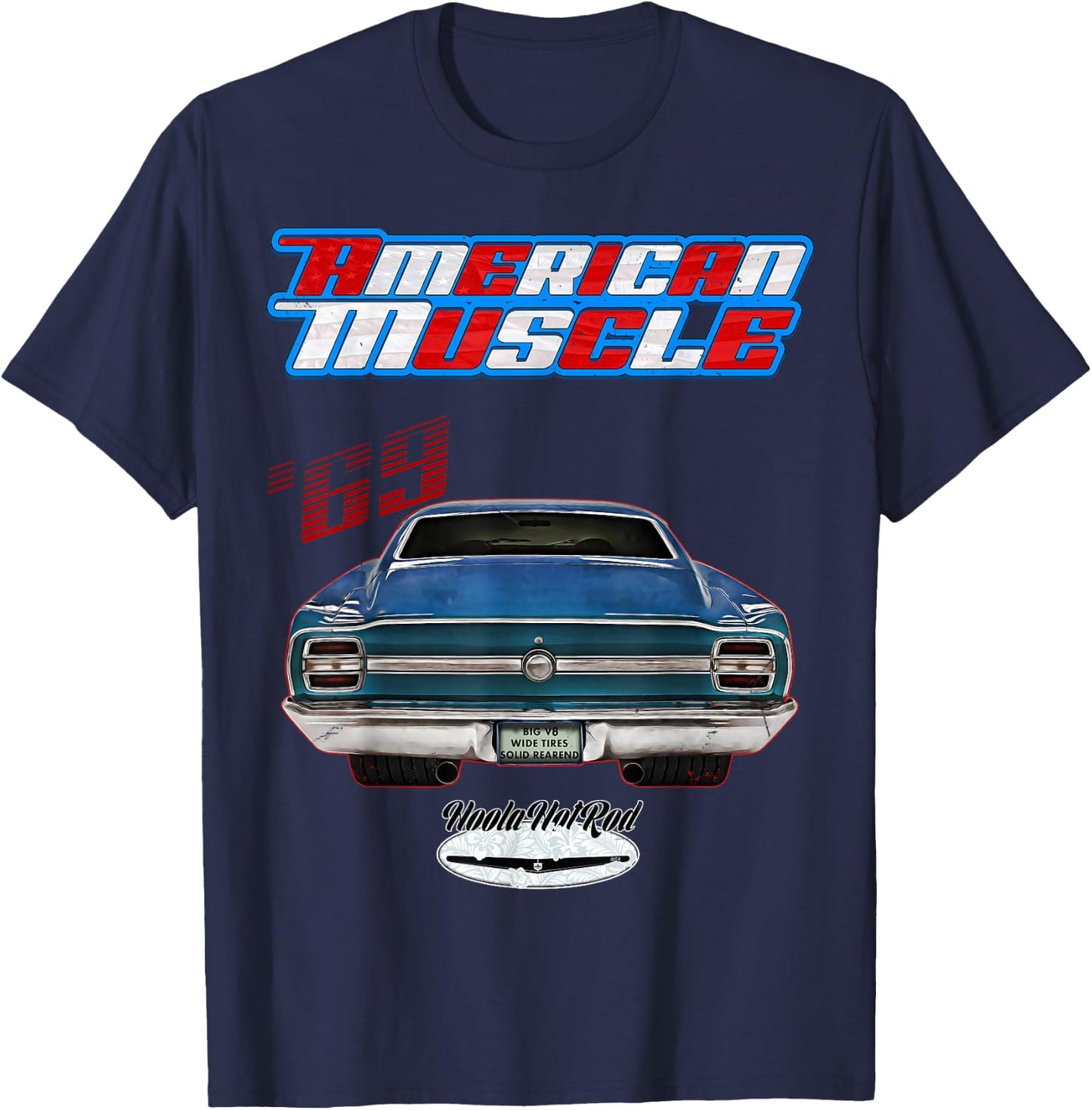 Hoola Hotrod 1969 Torino Hot Rod Muscle Car Pony Car Adult Black Cotton Polyester Small Classic Fit Pull On Short Sleeve T-Shirt - T-Shirt | Navy