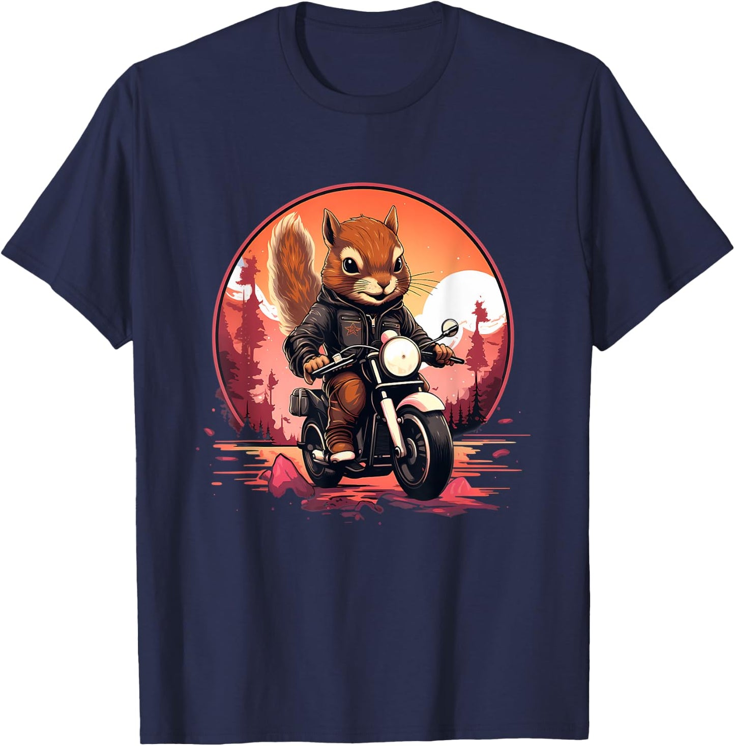 Biker Squirrel Riding Motorcycle T-Shirt - T-Shirt | Navy