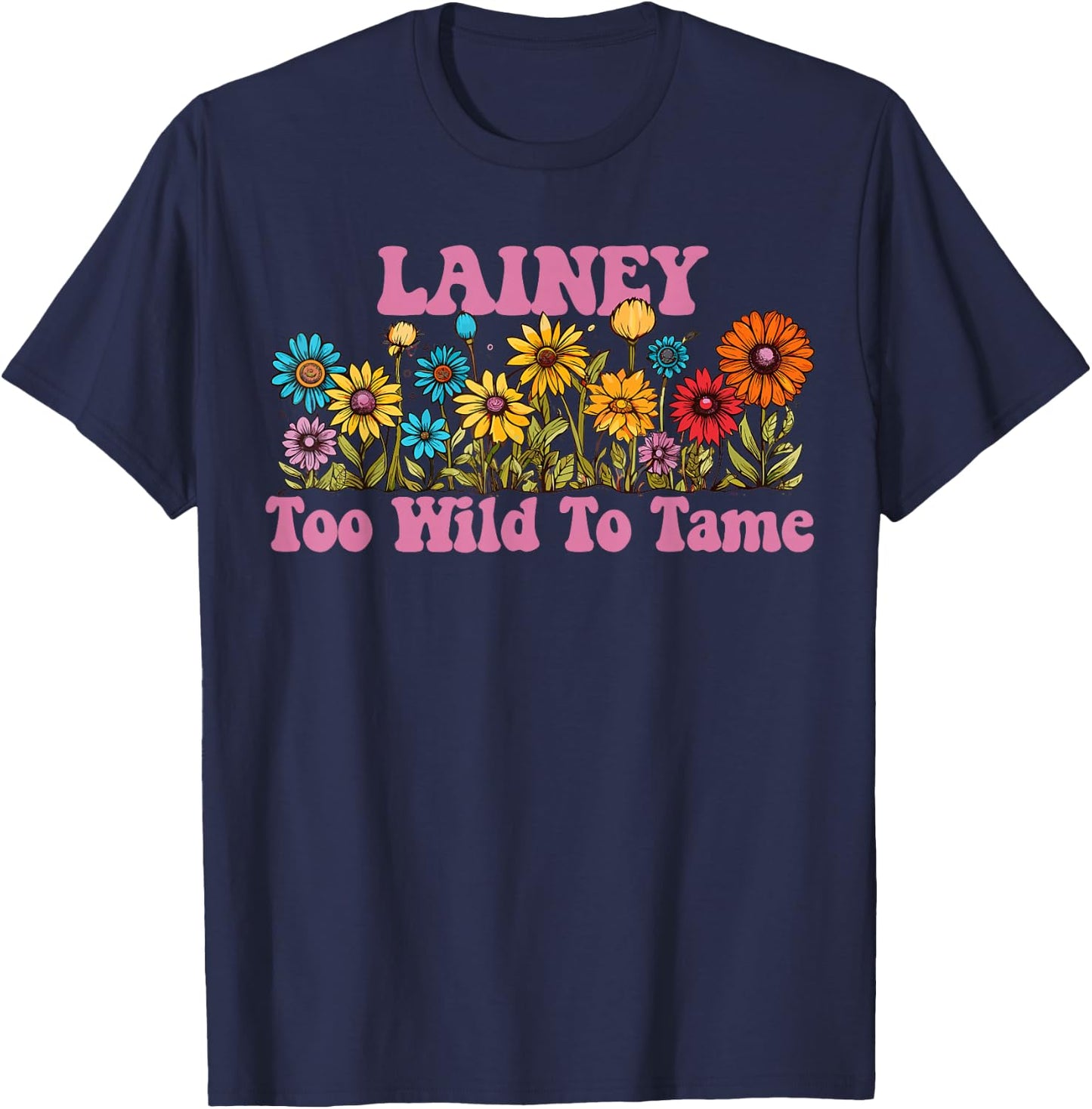 LAINEY Name Cute Retro Girls Wildflower LAINEY Name T-Shirt - T-Shirt | Navy