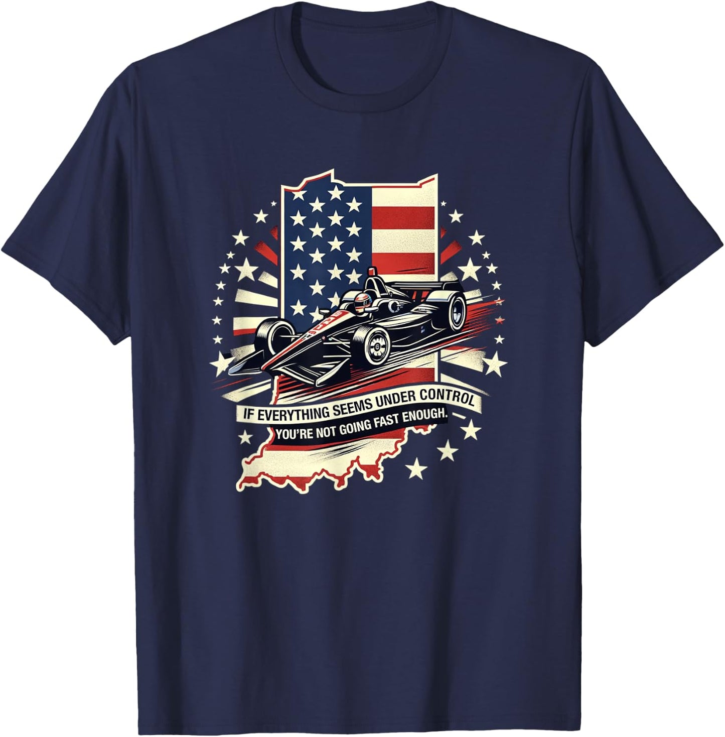 Indiana Patriotic Racecar Fast Enough Distressed Graphic T-Shirt - T-Shirt | Navy