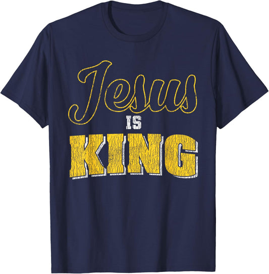 Vintage Jesus Is King Bible Quote Faith Religious Christian T-Shirt - T-Shirt | Navy