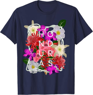 Flowers of Honduras Word Art - Honduran Pride T-Shirt - T-Shirt | Navy