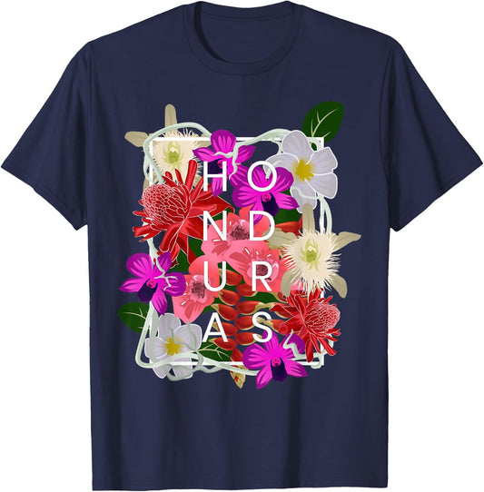 Flowers of Honduras Word Art - Honduran Pride T-Shirt - T-Shirt | Navy