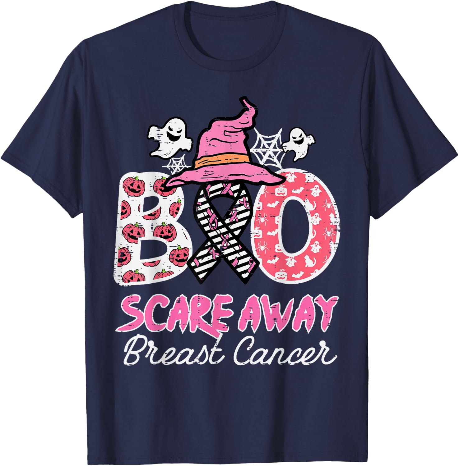 Halloween Boo Scare Breast Cancer Awareness Men Women Kids T-Shirt - T-Shirt | Navy