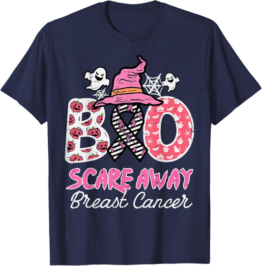 Halloween Boo Scare Breast Cancer Awareness Men Women Kids T-Shirt - T-Shirt | Navy