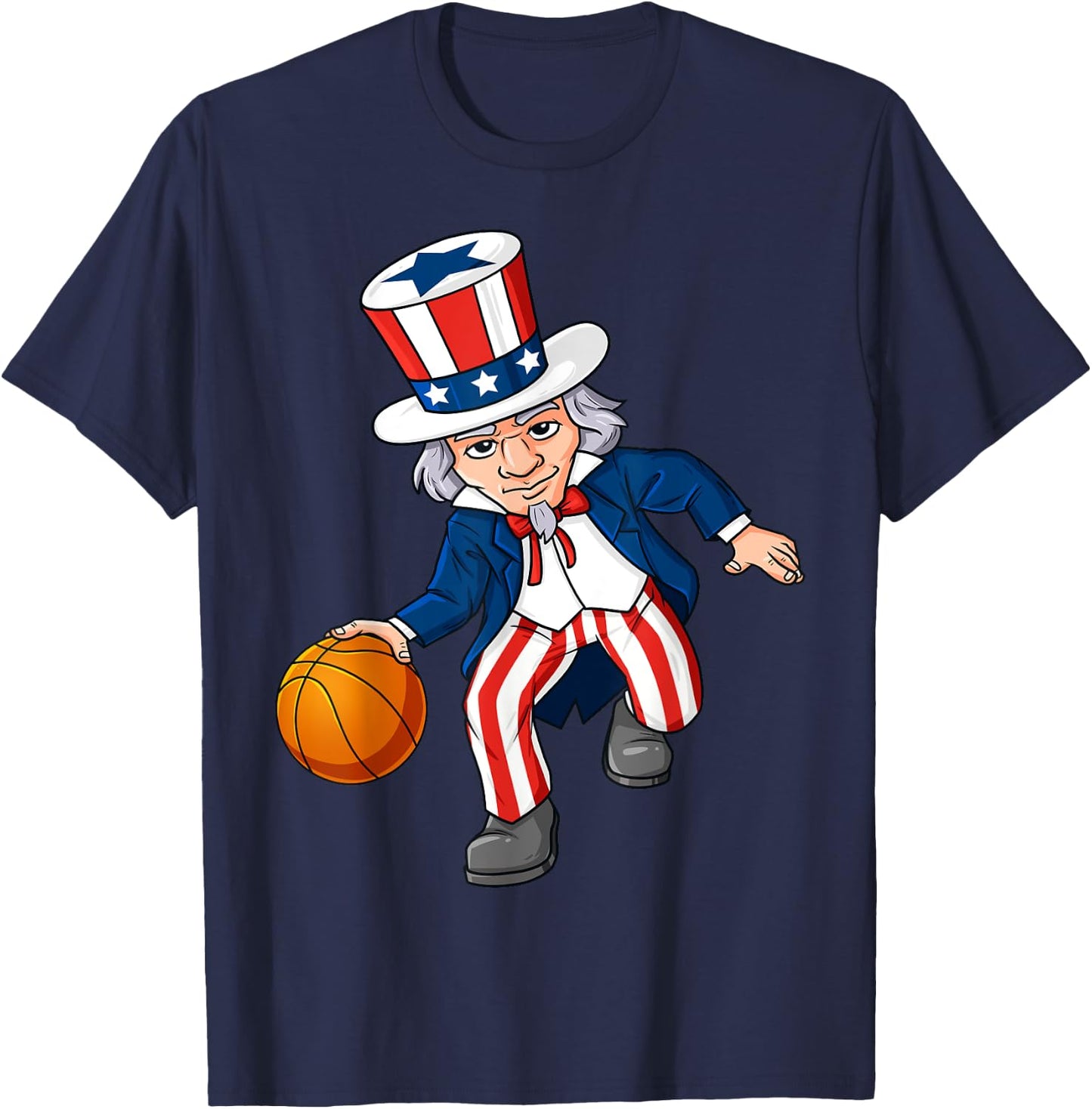 Basketball Uncle Sam 4th Of July Boys Kids Teens Dribble T-Shirt - T-Shirt | Navy