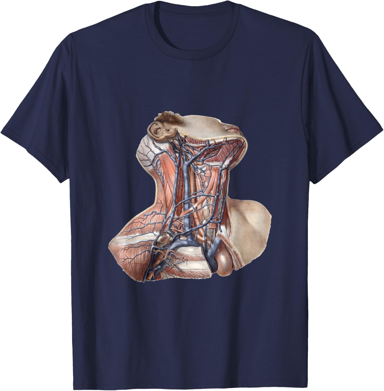 Vintage Human Anatomy Neck and Throat with Veins T-Shirt - T-Shirt | Navy