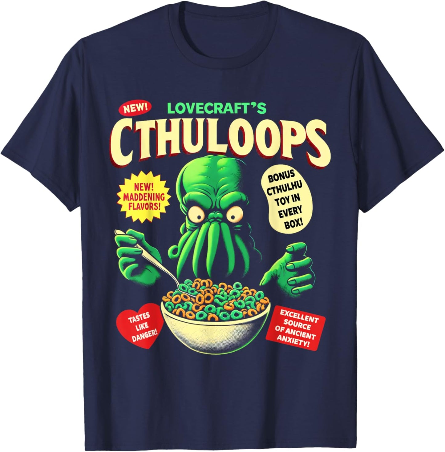 Cthuloops Cereal Parody for Horror Fans - Cthulhu T-Shirt - T-Shirt | Navy