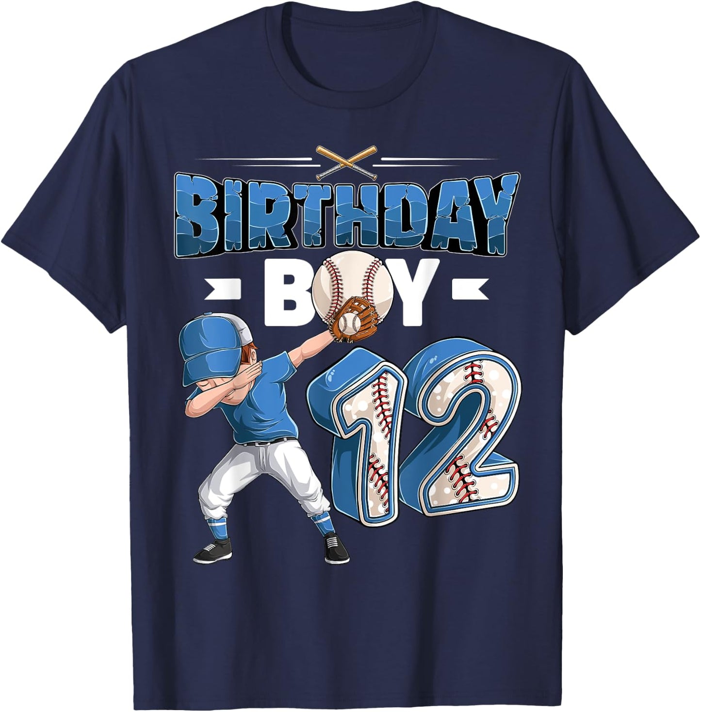 dabbing boy 12 year old Baseball Player 12th birthday party T-Shirt - T-Shirt | Navy