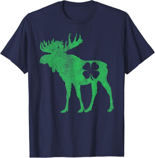 St Patrick's Day Moose Irish Shamrock Saint Paddy's T-Shirt - T-Shirt | Navy