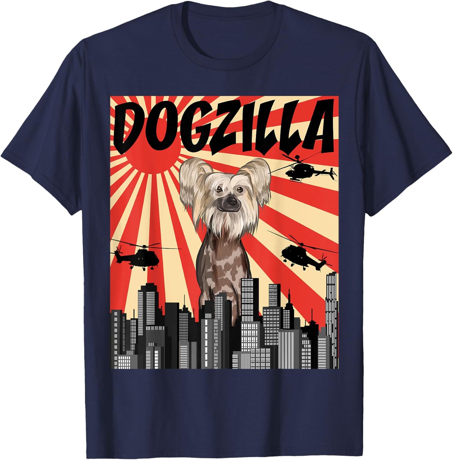 Funny Retro Japanese Dogzilla Chinese Crested T-Shirt - T-Shirt | Navy