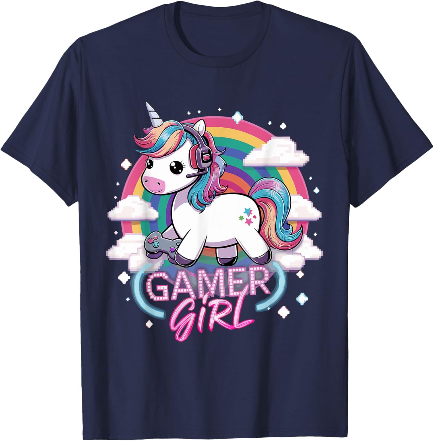 Gamer Girl Unicorn Gaming Cute Video Game T-Shirt - T-Shirt | Navy