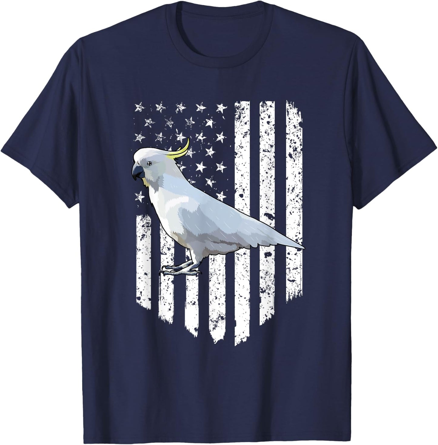 White American Flag Cockatoo Bird 4th Of July T-Shirt - T-Shirt | Navy