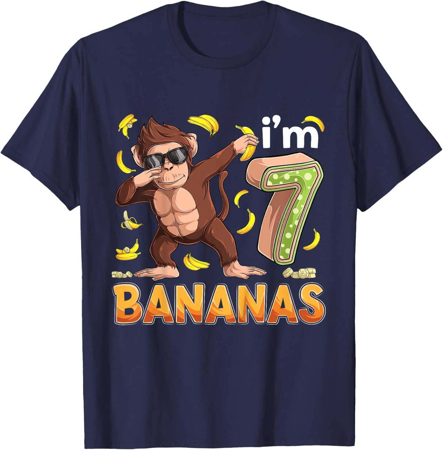 7 Year Old Monkey Birthday Safari Jungle Animal 7th B-day T-Shirt - T-Shirt | Navy