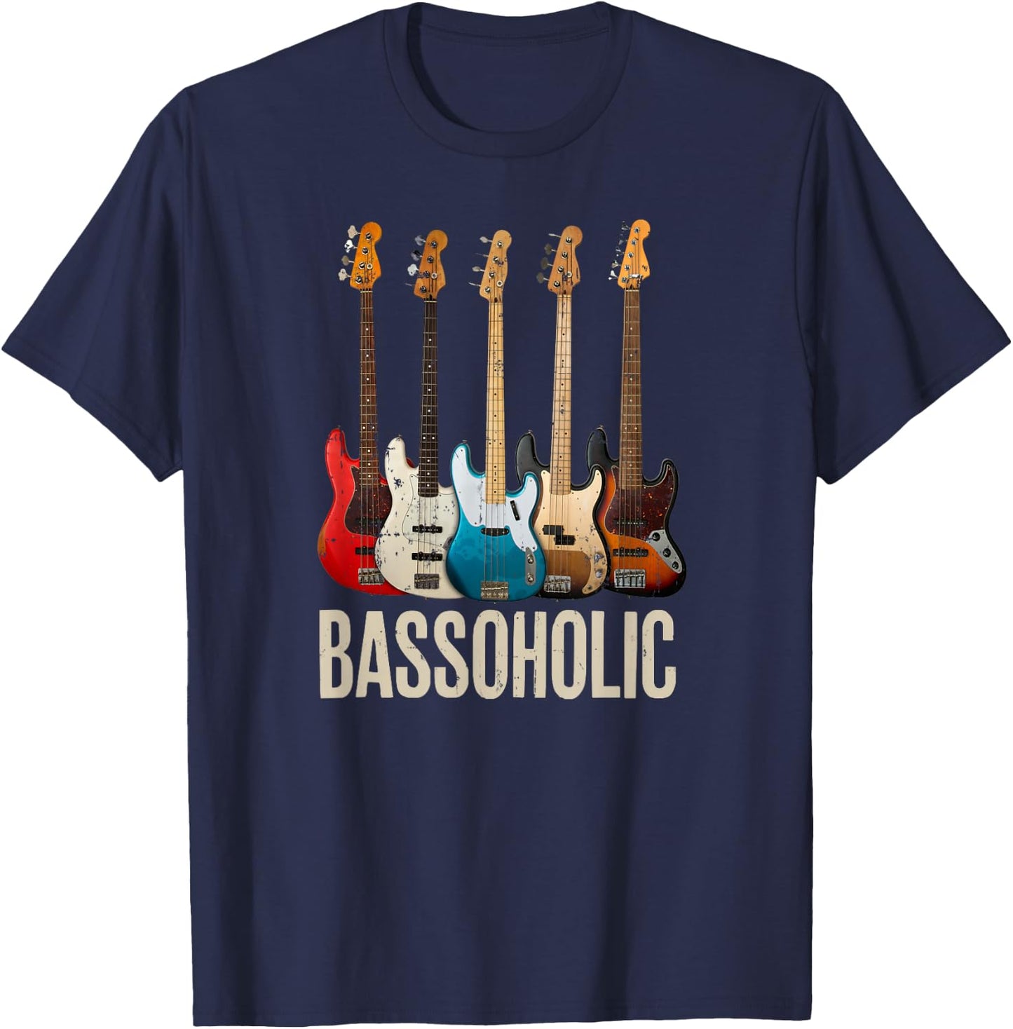 Bassoholic Gift Collector Bass Guitar Player Bassist T-Shirt - T-Shirt | Navy