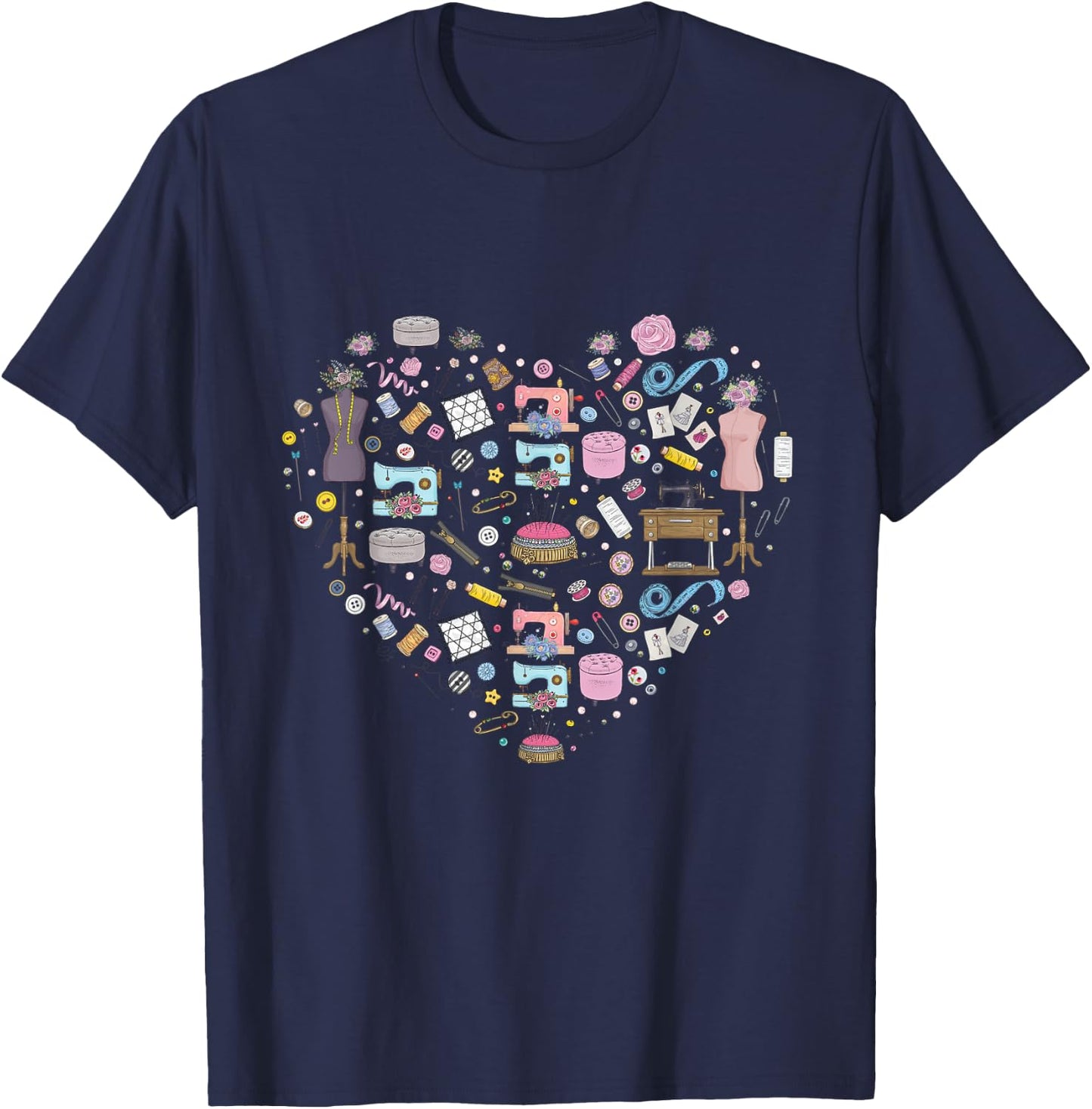 Sewing Quilting Machine Quilters Gift Sewing Lover Heart T-Shirt - T-Shirt | Navy