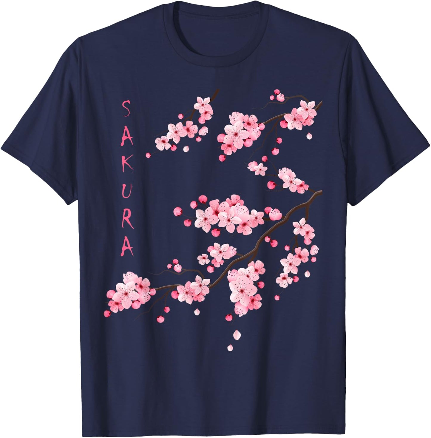 Vintage Sakura Cherry Blossom Japanese Graphical Art T-Shirt - T-Shirt | Navy