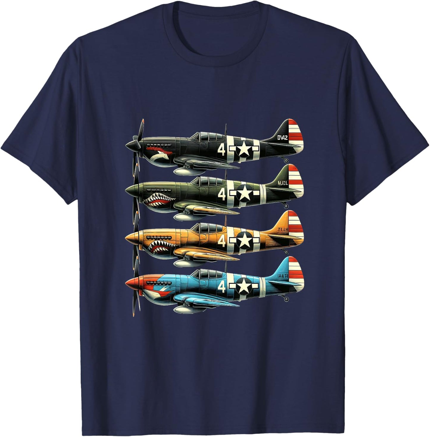 WW2 Planes P40 Warhawk Nose Art T-Shirt - T-Shirt | Navy