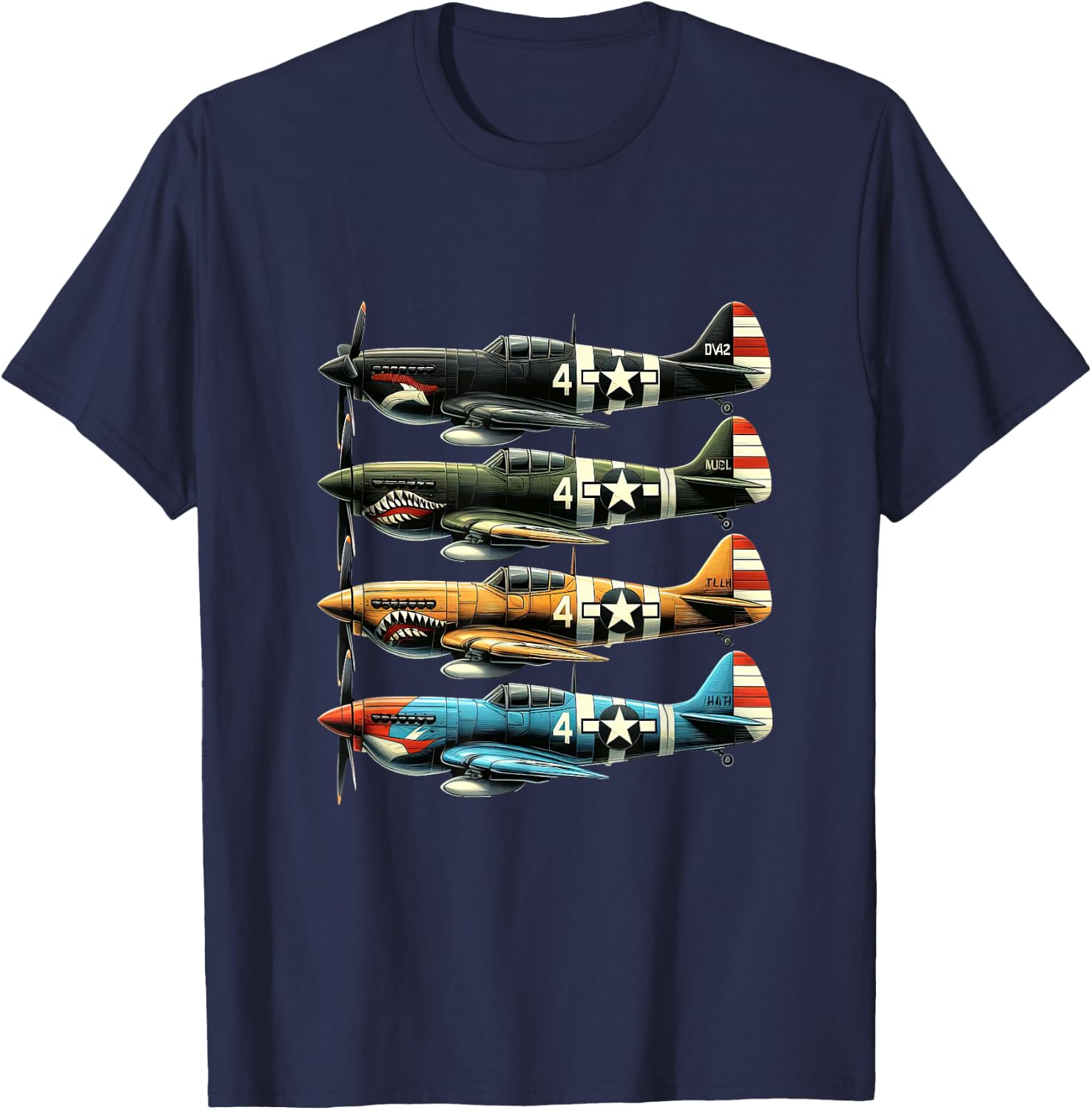 WW2 Planes P40 Warhawk Nose Art T-Shirt - T-Shirt | Navy