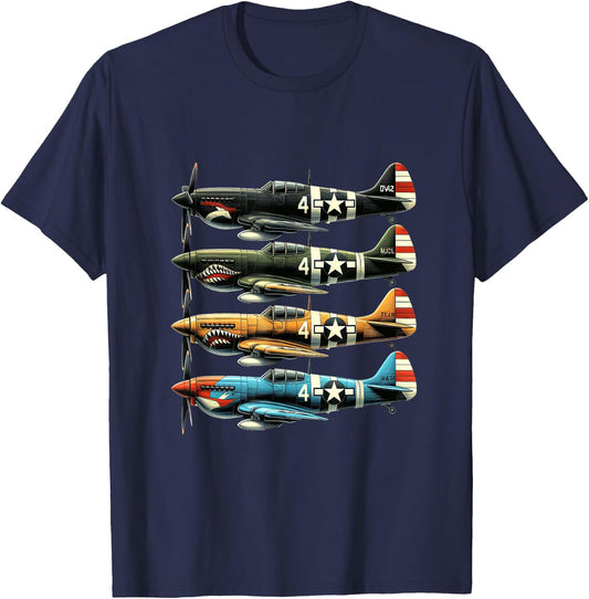 WW2 Planes P40 Warhawk Nose Art T-Shirt - T-Shirt | Navy