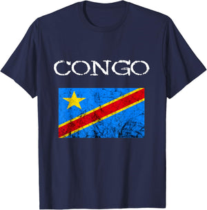 Coole Afrika Kongo Flagge Kongolese Congo Democratic Republic of Congo , Black, Small, -Adults, Short Sleeve, , Casual, Flag T-Shirt - T-Shirt | Navy