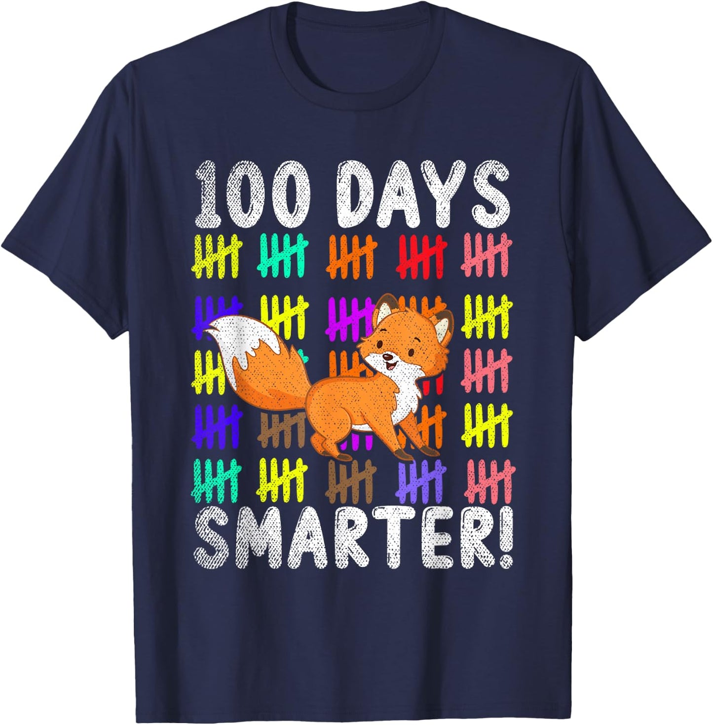 100 Days Smarter Cute Animal Fox 100 Days Of School T-Shirt - T-Shirt | Navy