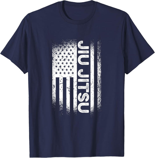 Jiu Jitsu American Flag Brazillian Ju Jitsu Men Kids Gift T-Shirt - T-Shirt | Navy
