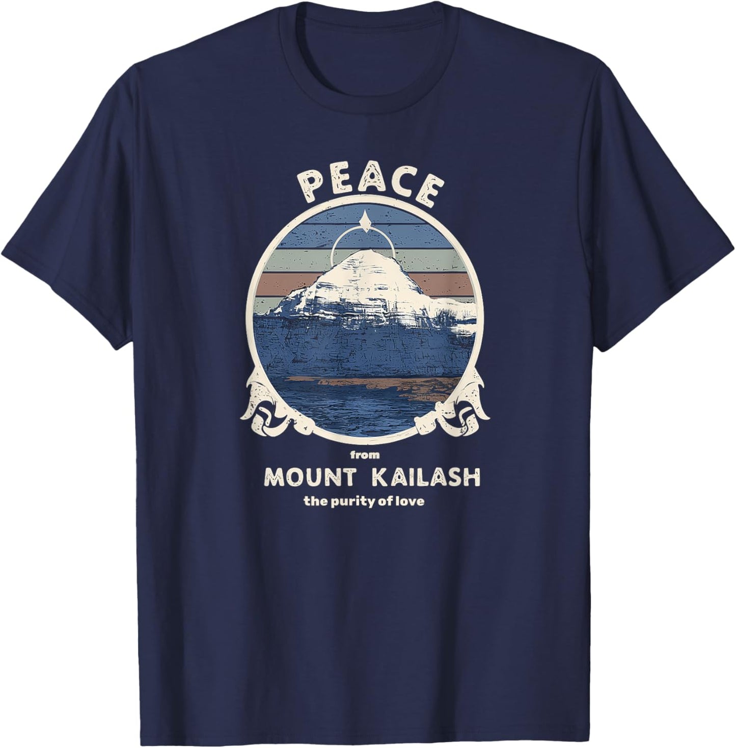 Mount Kailash Peace, Purity of Love Meditation Retro Print T-Shirt - T-Shirt | Navy