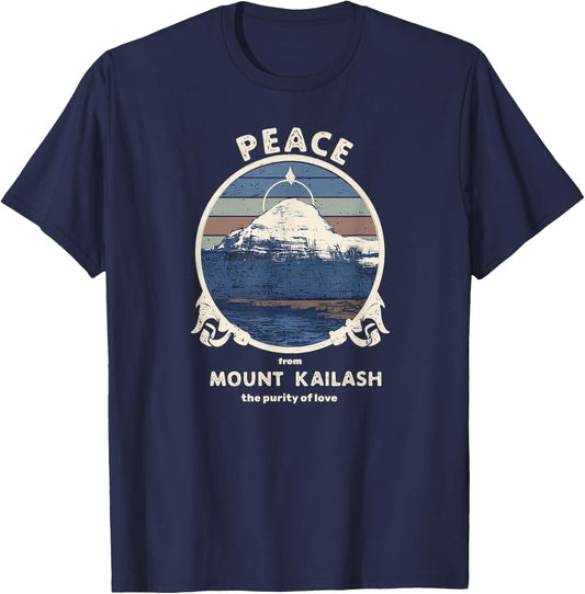 Mount Kailash Peace, Purity of Love Meditation Retro Print T-Shirt - T-Shirt | Navy