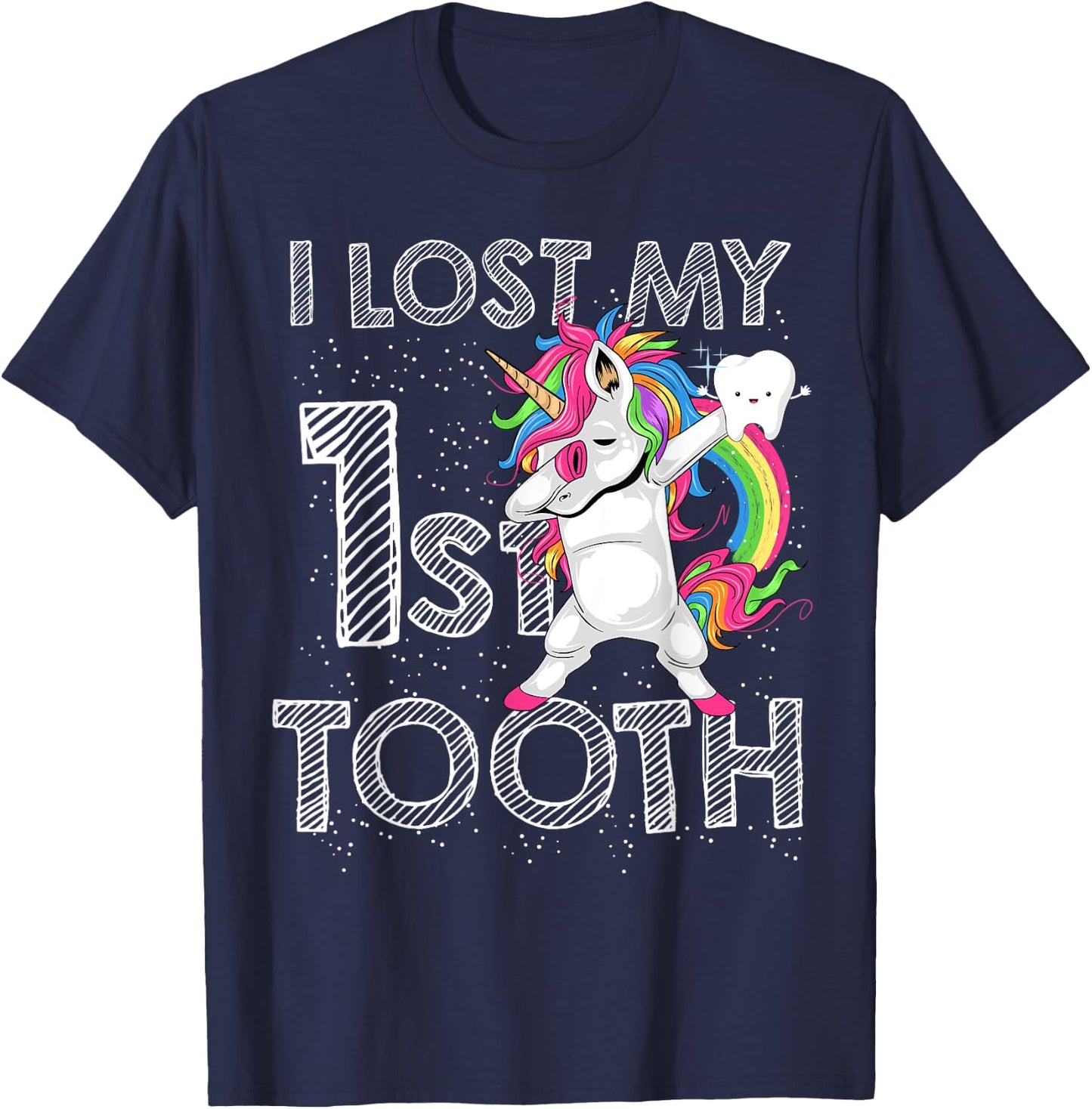 I Lost My First Tooth Baby Tooth Fairy Unicorn Dabbing T-Shirt - T-Shirt | Navy