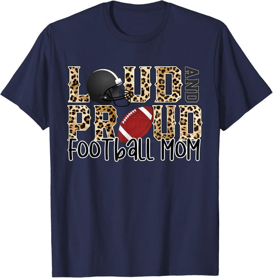 Loud Proud Moms Football Leopard Print Cheetah Pattern T-Shirt - T-Shirt | Navy