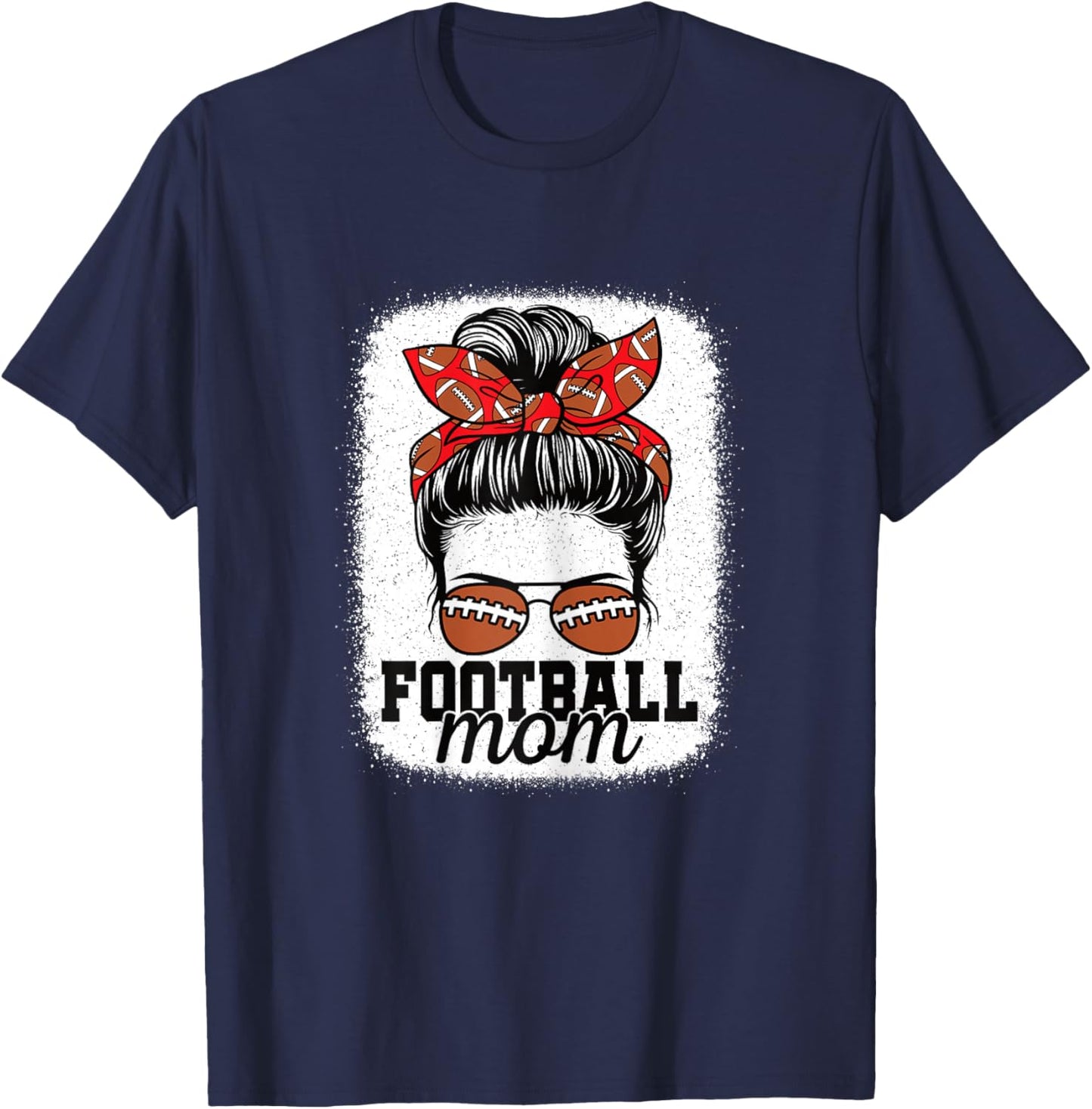 Cute Football Mom Messy Bun American Football Player Women T-Shirt - T-Shirt | Navy