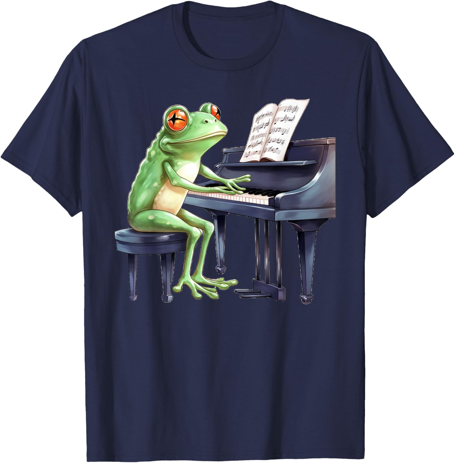 Cute Frog Playing Piano Musician Music T-Shirt - T-Shirt | Navy
