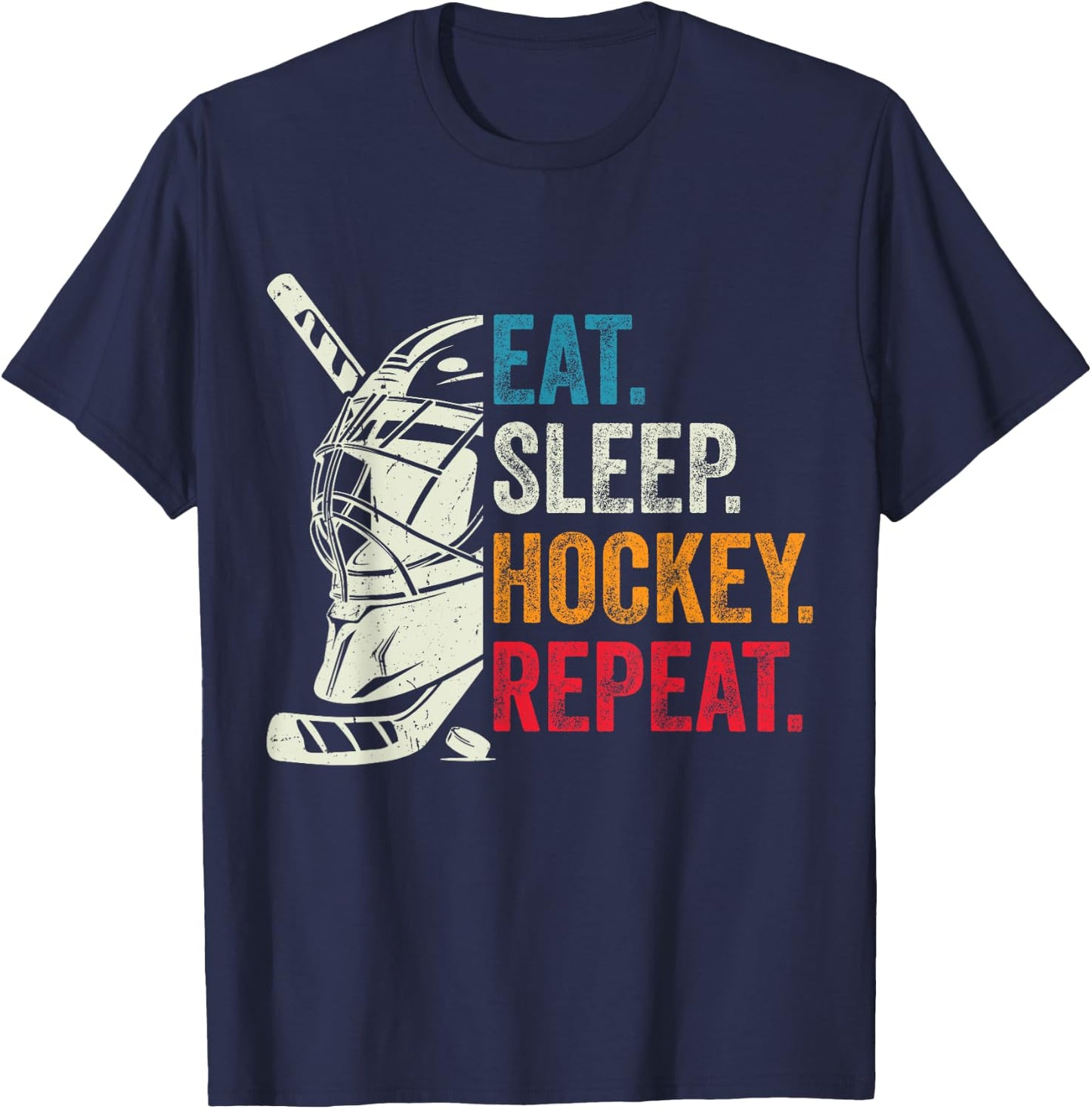 Eat Sleep Hockey Repeat Kids Adult Ice Hockey Goalie Vintage T-Shirt - T-Shirt | Navy
