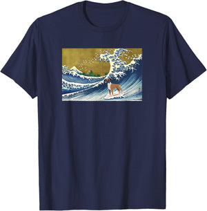 Funny Retro Vintage Surfing A Wave Boxer Dog Breed Lover T-Shirt - T-Shirt | Navy