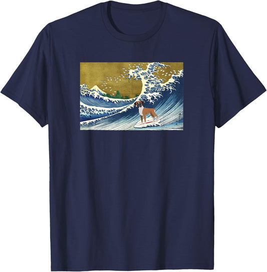 Funny Retro Vintage Surfing A Wave Boxer Dog Breed Lover T-Shirt - T-Shirt | Navy