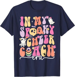 In My Spooky Cheer Coach Era Halloween Ghost Floral Groovy T-Shirt - T-Shirt | Navy