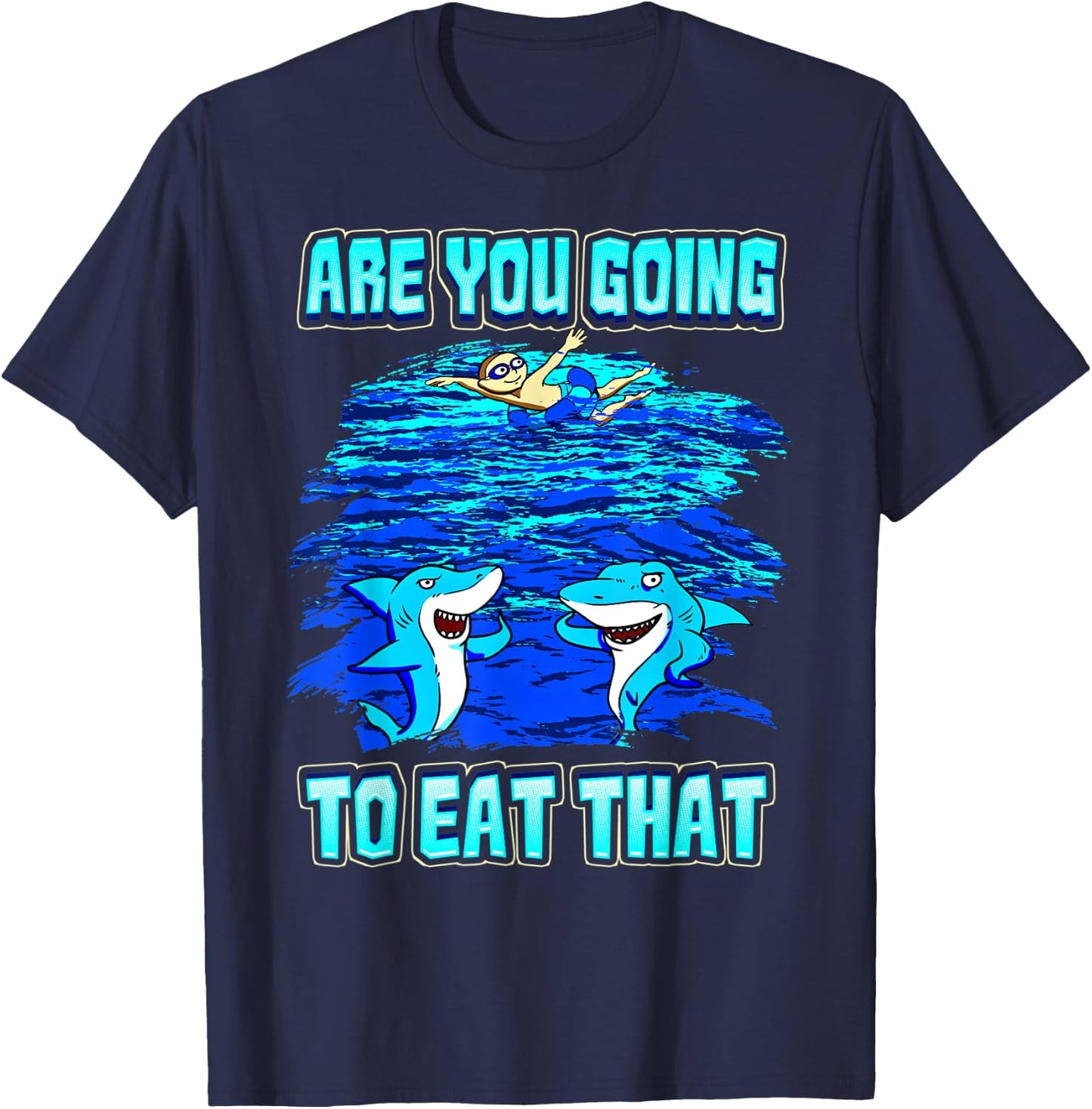 Shark Humor Ocean Swimmers Beware Funny Shark T-Shirt - T-Shirt | Navy