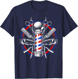 Funny Barber Gift Barbershop Pole Tools Hairstylist Small T-Shirt - T-Shirt | Navy