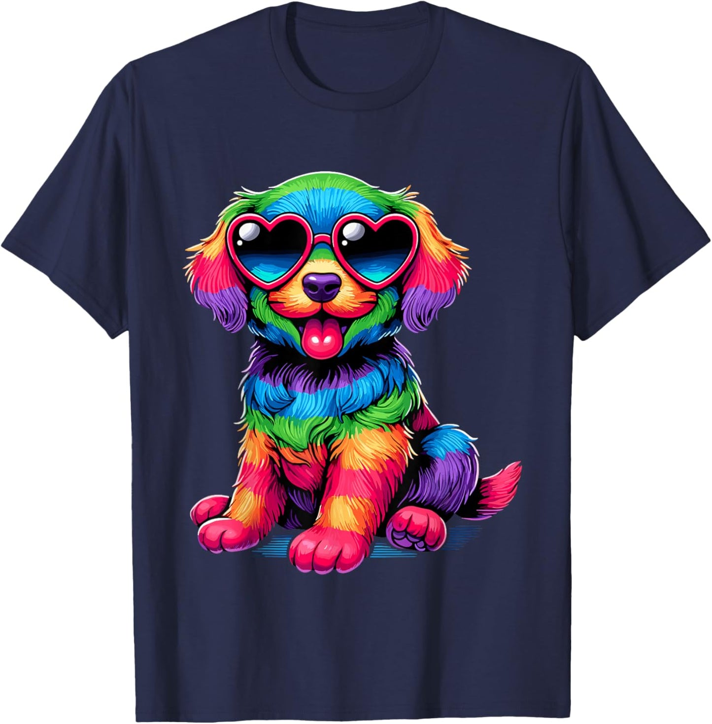 Dog Wearing Glasses Heart Puppy Love Dog T-Shirt - T-Shirt | Navy