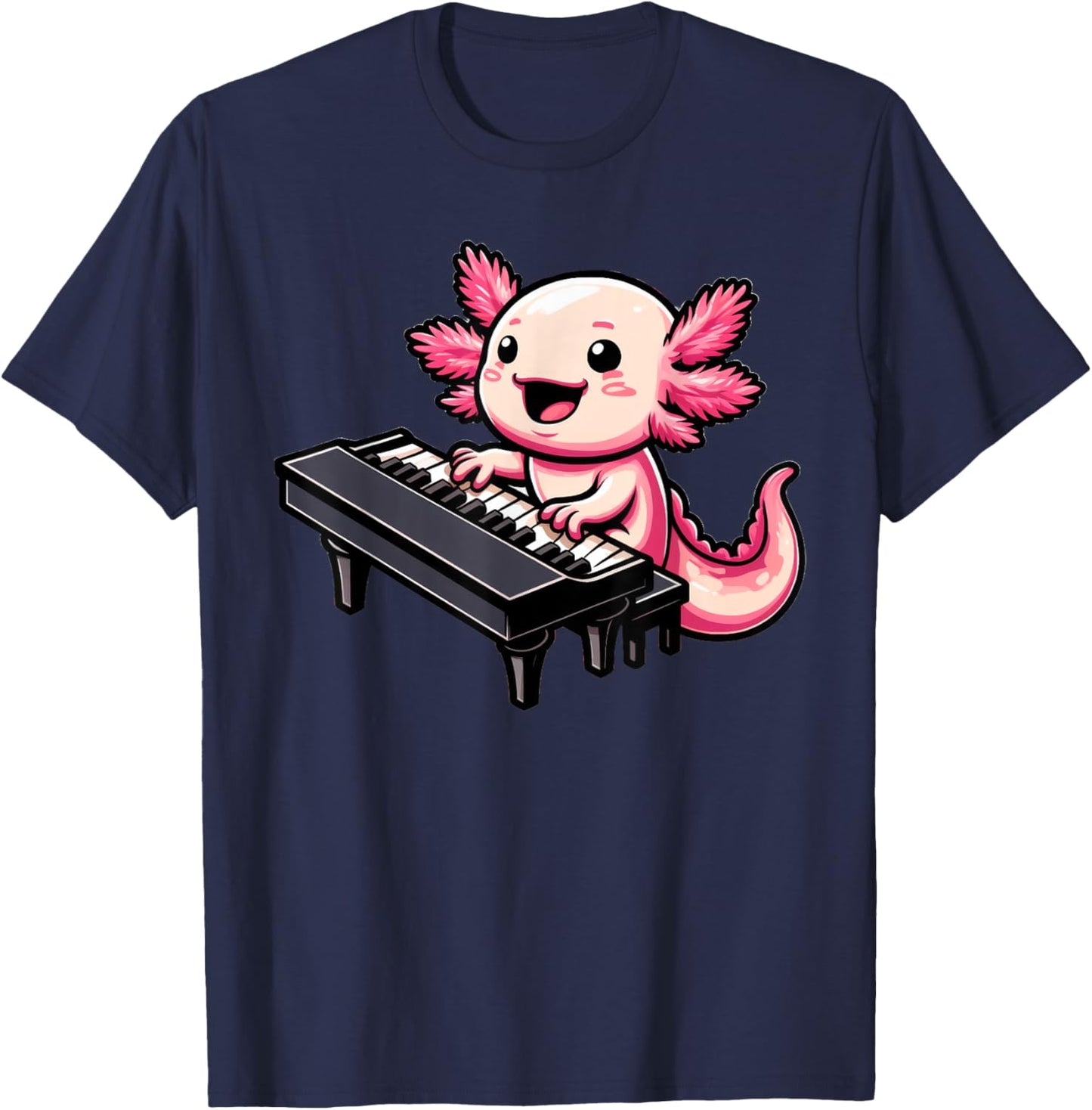 Axolotl Playing Piano Axolotls Musician Music T-Shirt - T-Shirt | Navy