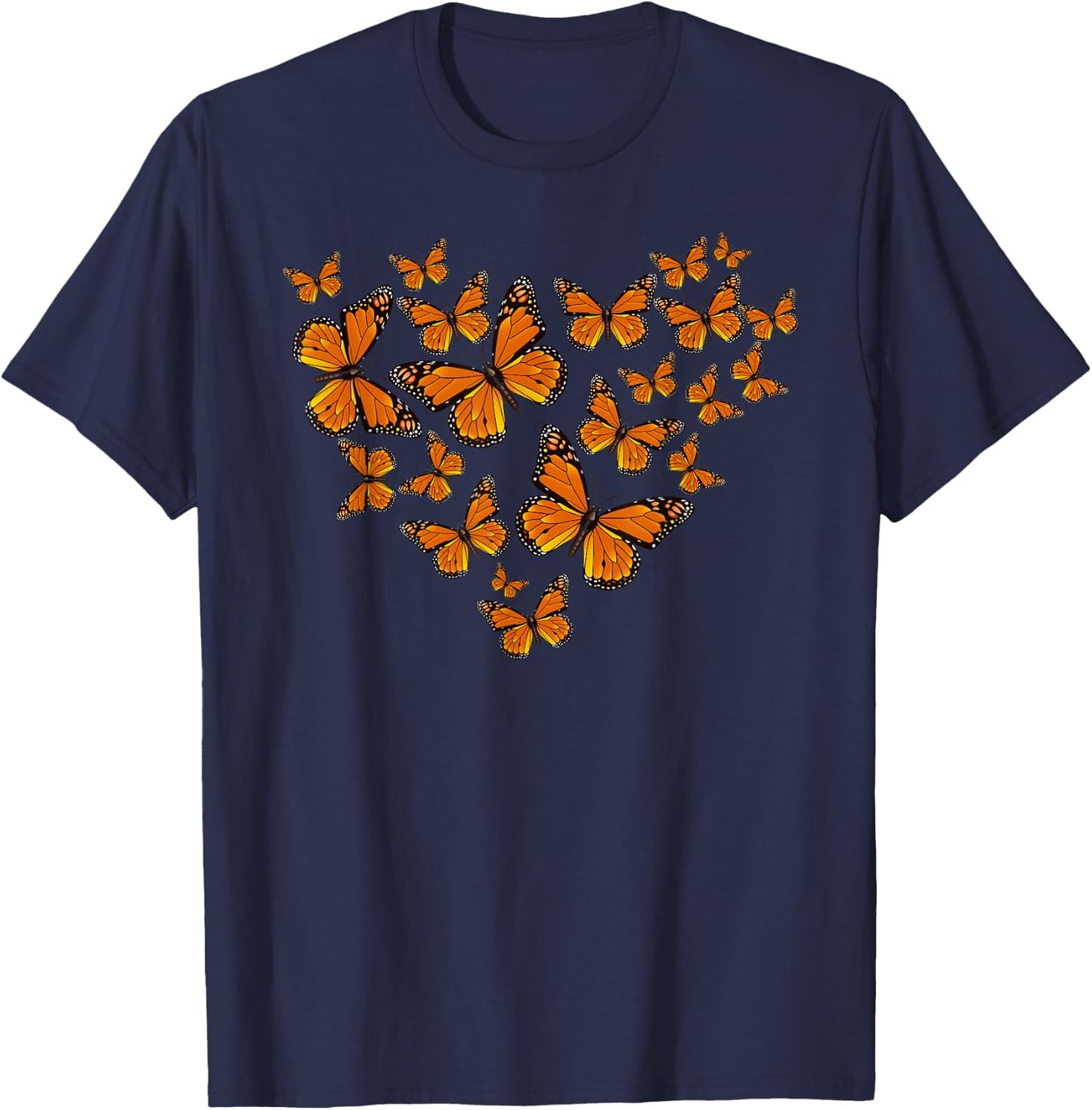 Monarch Butterflies Heart Pattern Lovely T-Shirt - T-Shirt | Navy