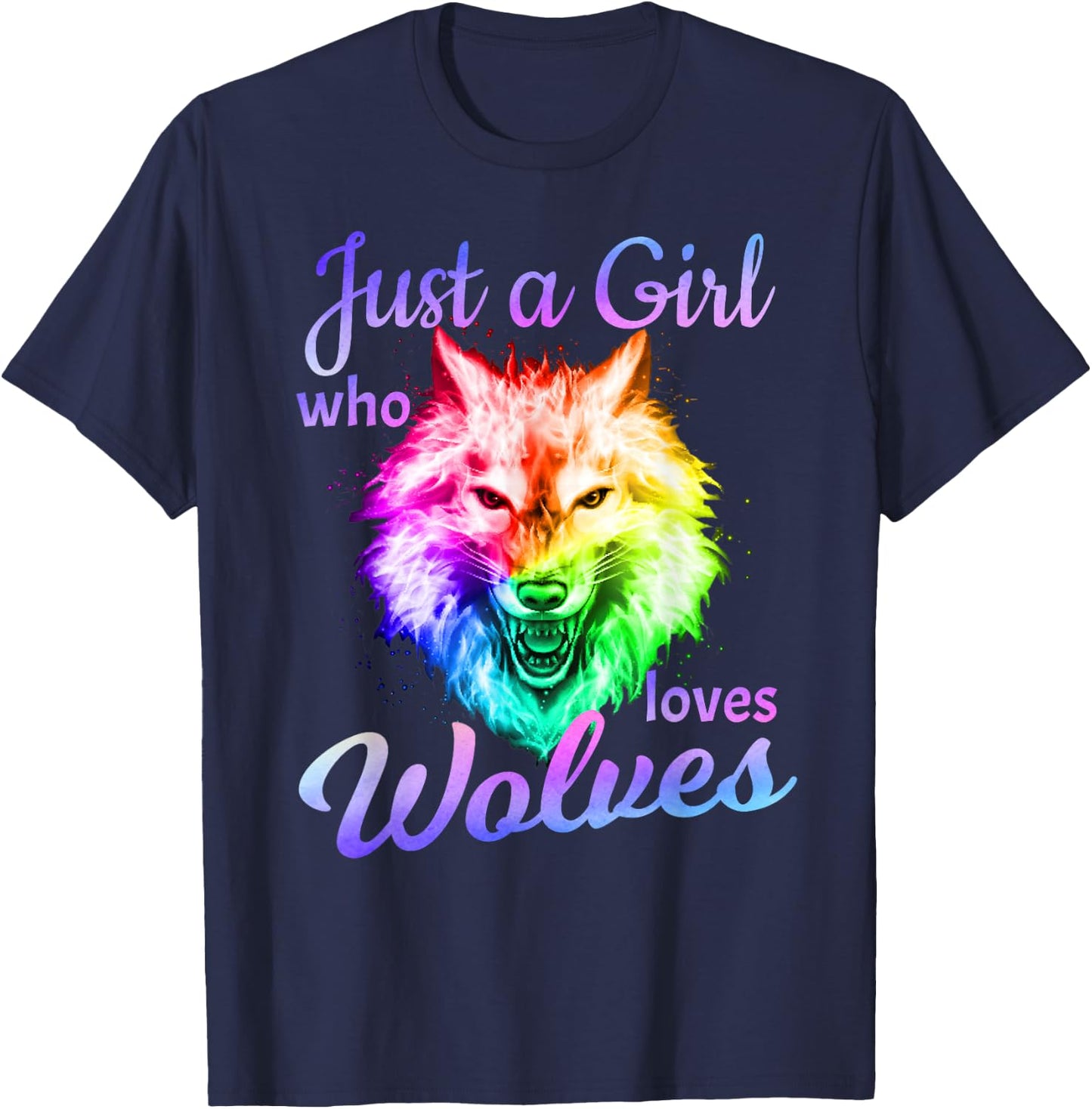 Just a Girl Who Loves wolves - Moon Wolf Shirt Girls Women T-Shirt - T-Shirt | Navy