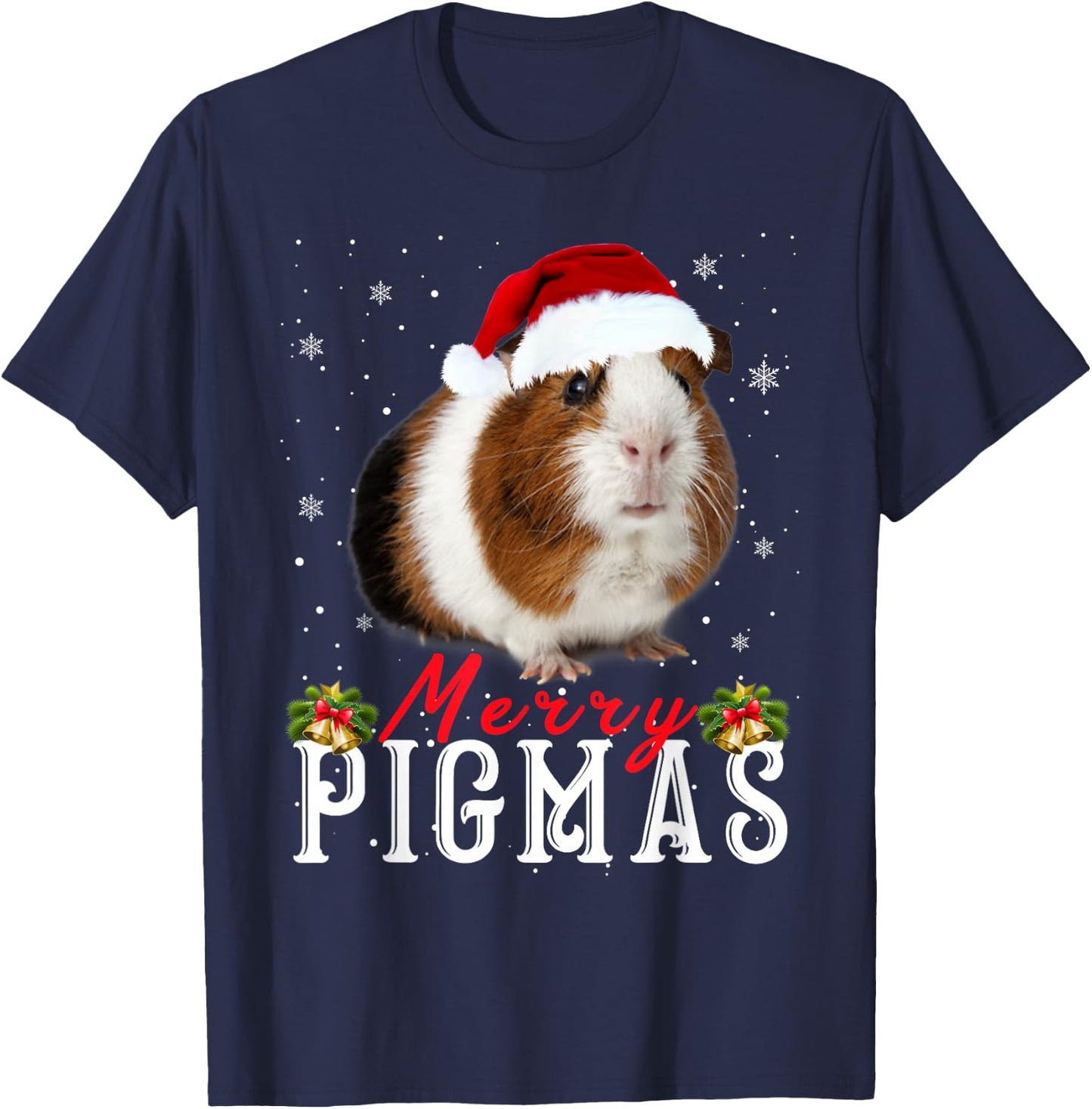Merry Pigmas Face Mask Funny Guinea Pig Christmas Santa Xmas T-Shirt - T-Shirt | Navy
